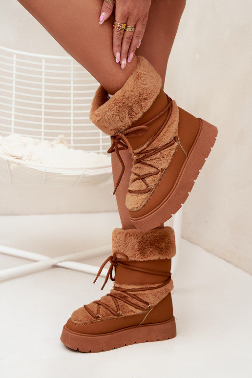Damen-Snowboots mit Fell und Schnürsenkeln in Braun Tai turirinna