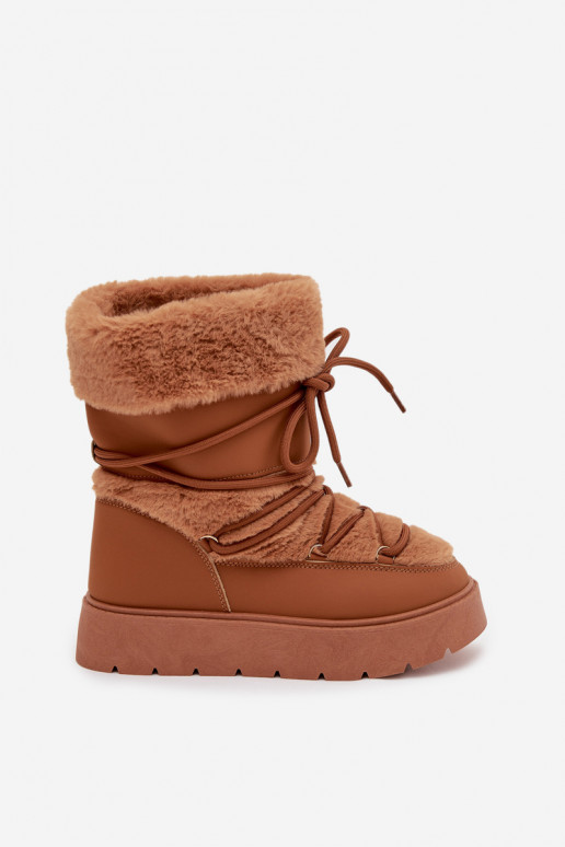 Damen-Snowboots mit Fell und Schnürsenkeln in Braun Tai turirinna