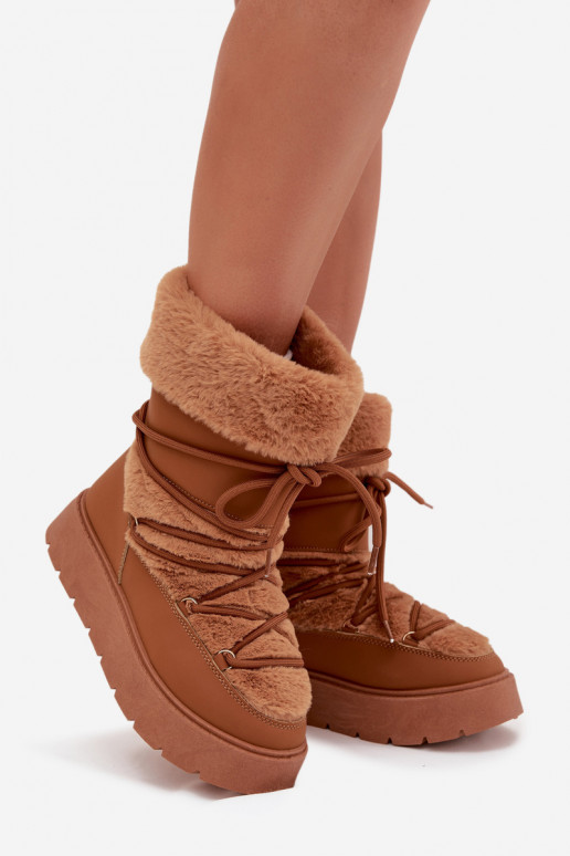 Damen-Snowboots mit Fell und Schnürsenkeln in Braun Tai turirinna