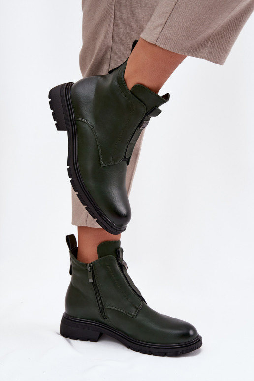 Wärmende Damen-Stiefeletten mit dekorativen Details in Khaki Roselle