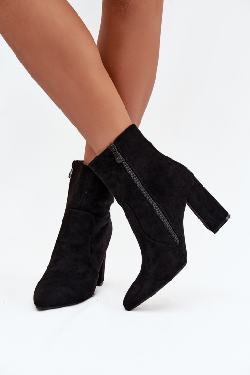 Wärmende Damen-Stiefeletten aus Kunstveloursleder, schwarz Pralina