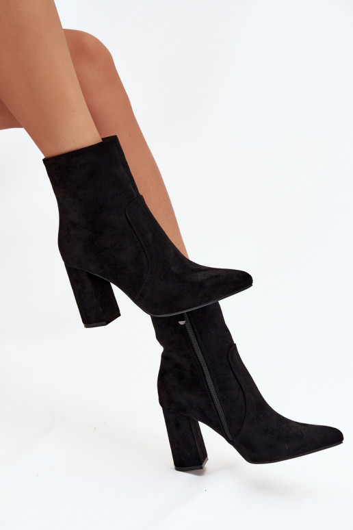 Wärmende Damen-Stiefeletten aus Kunstveloursleder, schwarz Pralina