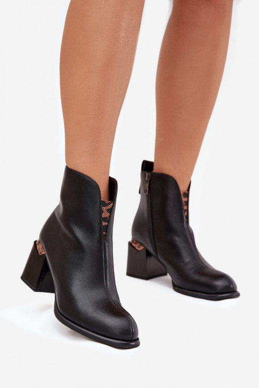 Schwarze Leder-Damen-Stiefeletten Vinceza 66811