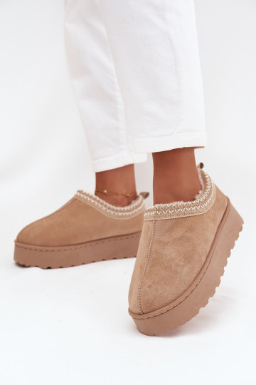 Niedrige Schneestiefel in Sandfarbe mit bestickten Blumen und Plattform Taliah 2