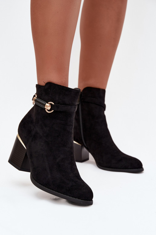 Wärmende Damen-Stiefeletten mit Absätzen und verzierten Absätzen, schwarz Galissa