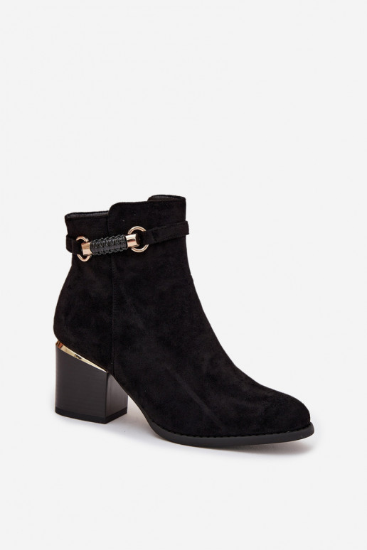 Wärmende Damen-Stiefeletten mit Absätzen und verzierten Absätzen, schwarz Galissa