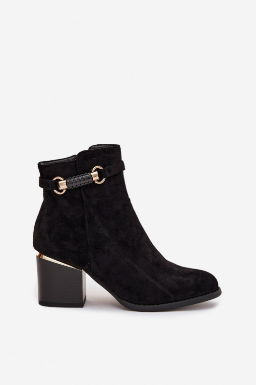 Wärmende Damen-Stiefeletten mit Absätzen und verzierten Absätzen, schwarz Galissa
