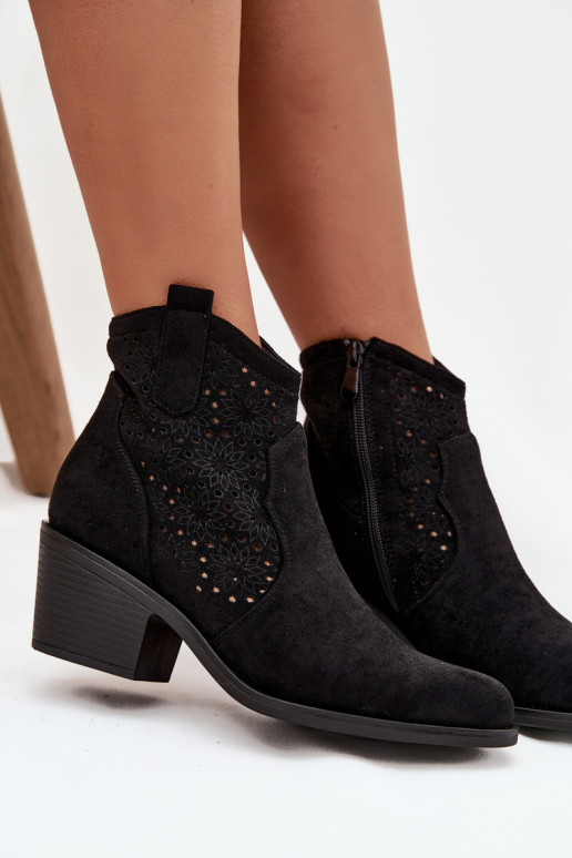 Schwarze Damen-Stiefeletten mit Ausschnitten und Absätzen S.Barski HY52-529