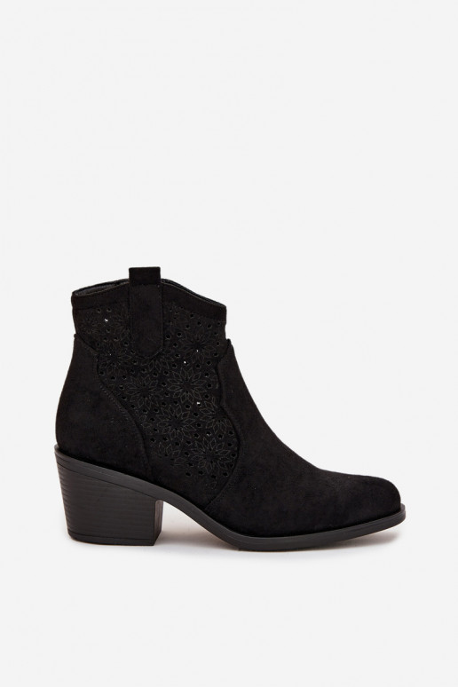 Schwarze Damen-Stiefeletten mit Ausschnitten und Absätzen S.Barski HY52-529