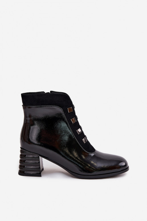 Schwarze Leder-Damen-Stiefeletten mit Lackeffekt D&A MR52-144