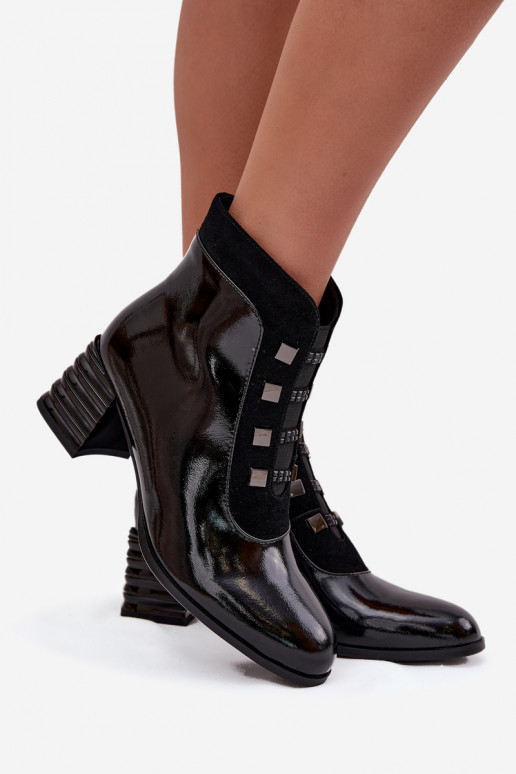 Schwarze Leder-Damen-Stiefeletten mit Lackeffekt D&A MR52-144