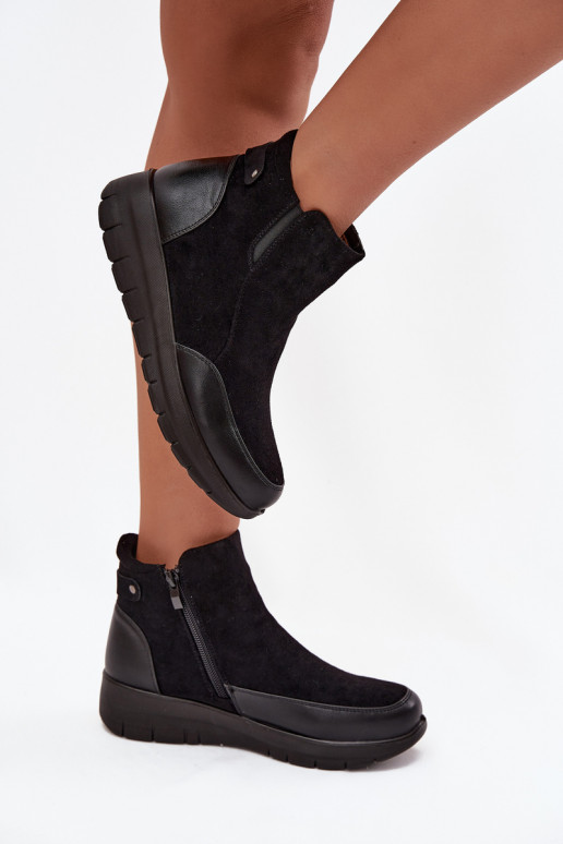 Wärmende Damen-Stiefeletten mit Fell innen, schwarz Breena