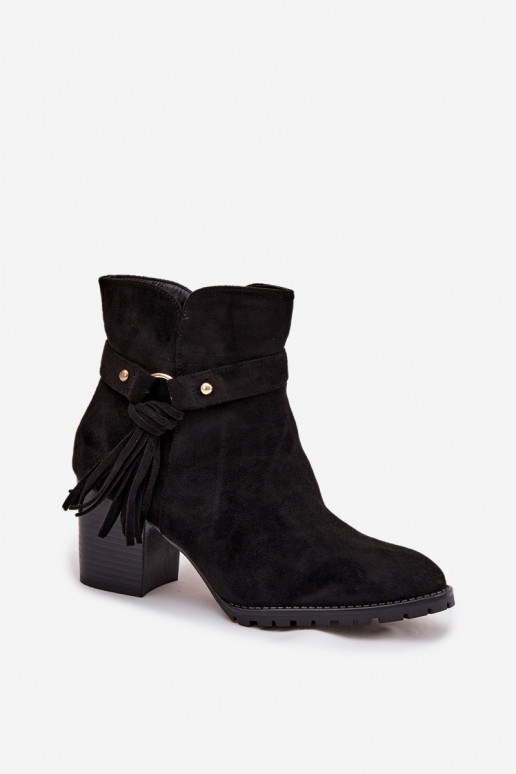 Schwarze Damen-Stiefeletten mit Fransen Rosabella
