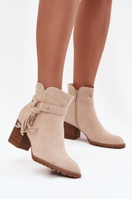 Elfenbeinfarbene Damen-Stiefeletten mit Fransen Rosabella