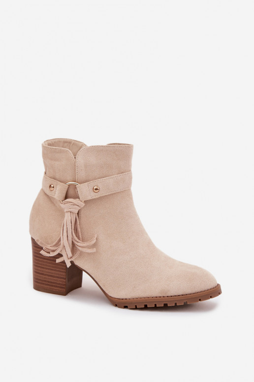 Elfenbeinfarbene Damen-Stiefeletten mit Fransen Rosabella