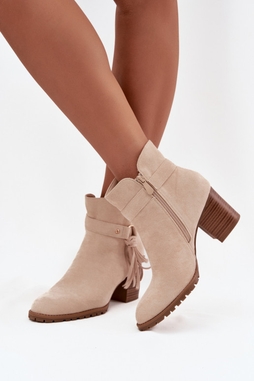 Elfenbeinfarbene Damen-Stiefeletten mit Fransen Rosabella