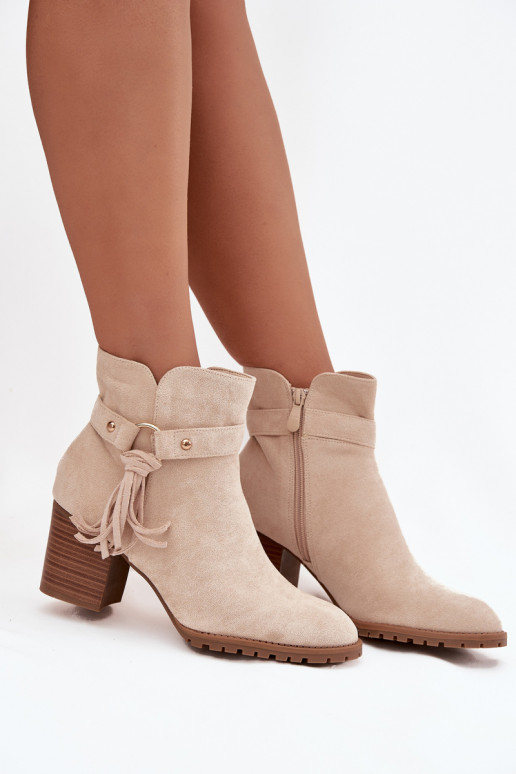 Elfenbeinfarbene Damen-Stiefeletten mit Fransen Rosabella