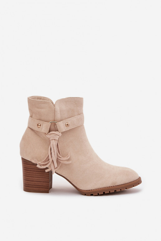 Elfenbeinfarbene Damen-Stiefeletten mit Fransen Rosabella