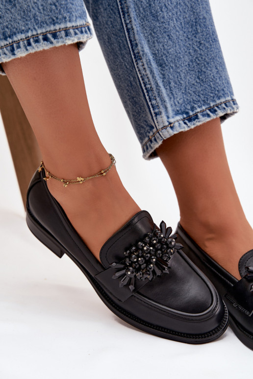Schwarze Damenmokassins mit Ornamenten Murelle
