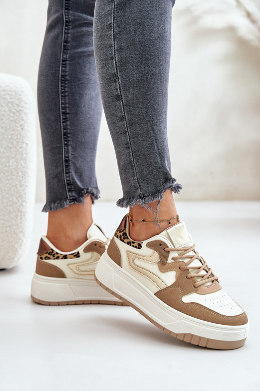 Damen Sneakers aus Kunstleder mit Plattform und Leopardenmustern in Sand Henizore