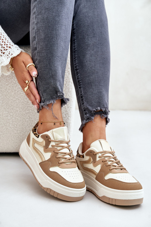 Damen Sneakers aus Kunstleder mit Plattform und Leopardenmustern in Sand Henizore