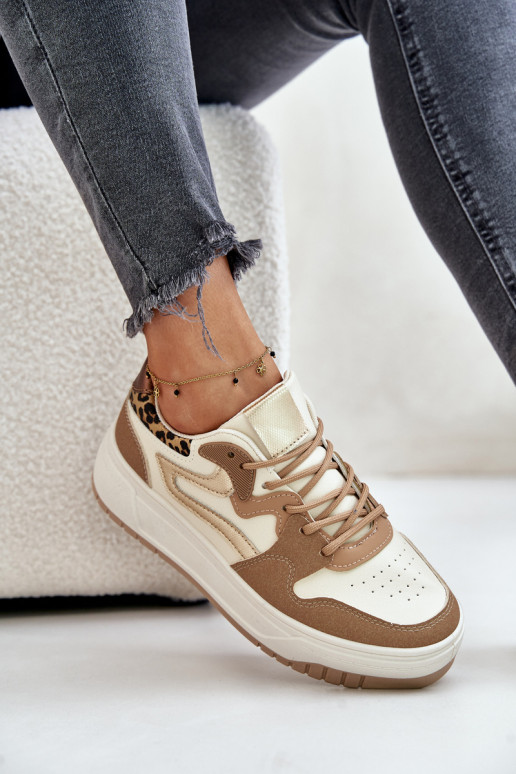 Damen Sneakers aus Kunstleder mit Plattform und Leopardenmustern in Sand Henizore