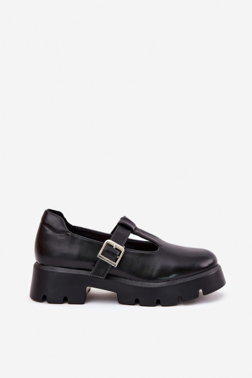 Schwarze Damenschuhe mit Schnallen auf der Plattform Venda
