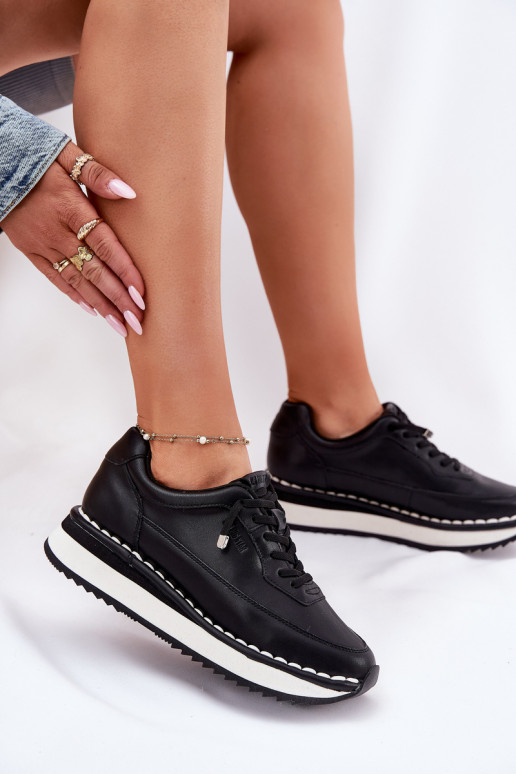 Schwarze Damensneaker aus Leder mit Plattform Big Star RR274A335