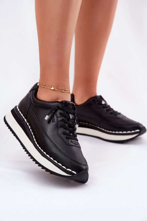 Schwarze Damensneaker aus Leder mit Plattform Big Star RR274A335