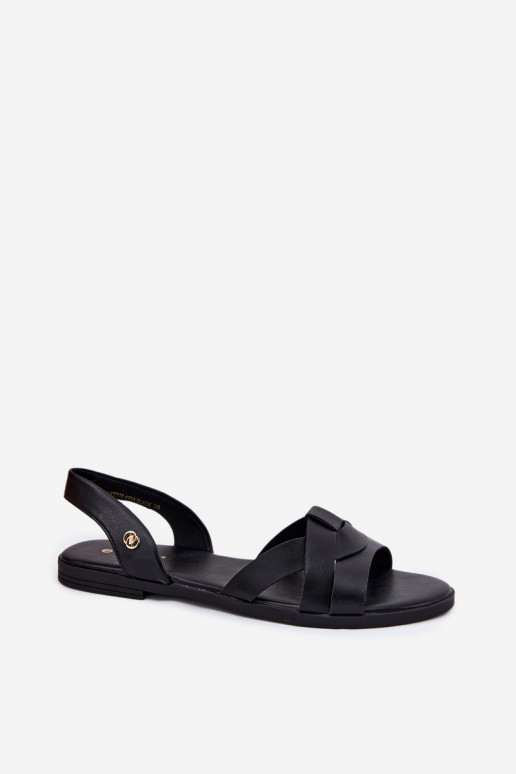 Schwarze flache Sandalen für Damen aus Kunstleder Illoria