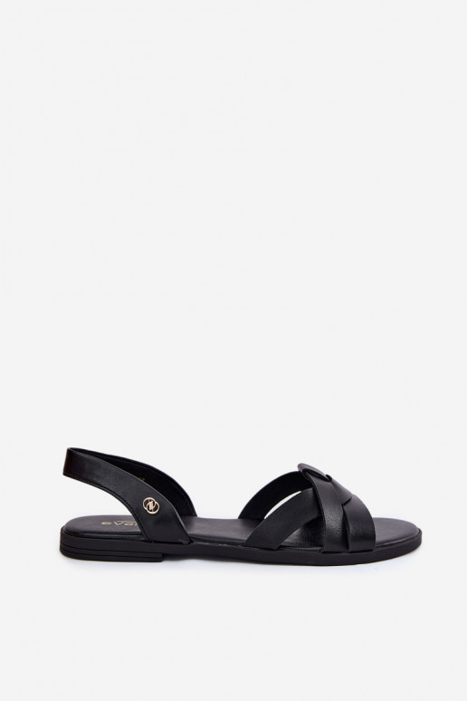 Schwarze flache Sandalen für Damen aus Kunstleder Illoria
