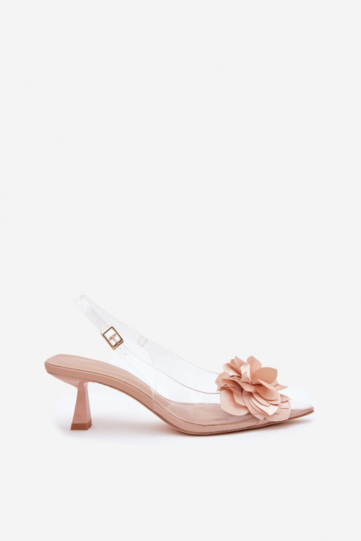 Nude transparente Sandalen mit dünnen Absätzen und dekorativen Blumen Risalie
