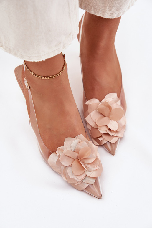Nude transparente Sandalen mit dünnen Absätzen und dekorativen Blumen Risalie