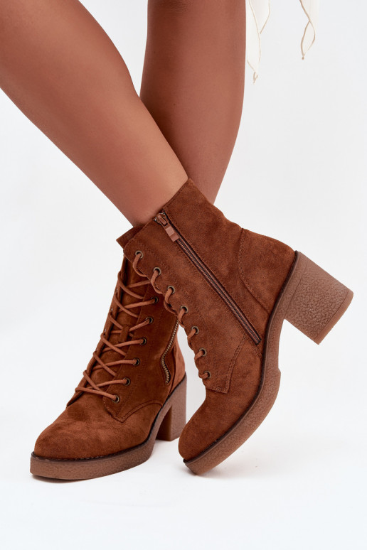 Wärmende Damen-Stiefeletten mit Schnürsenkeln und Reißverschlüssen in Braun Paressa