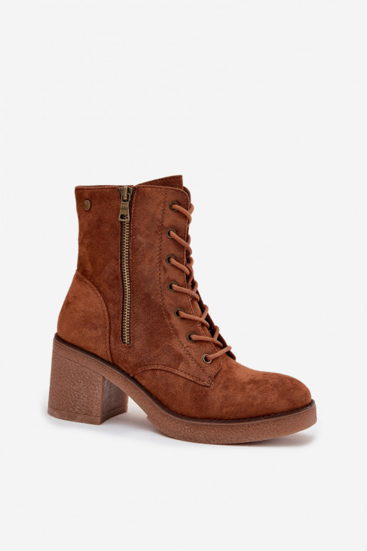 Wärmende Damen-Stiefeletten mit Schnürsenkeln und Reißverschlüssen in Braun Paressa