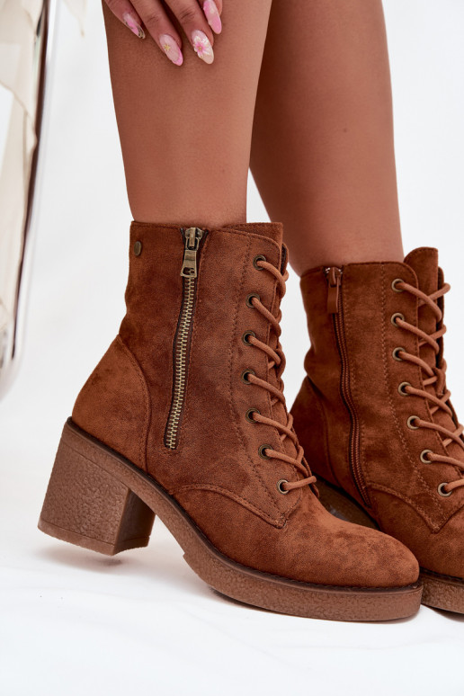 Wärmende Damen-Stiefeletten mit Schnürsenkeln und Reißverschlüssen in Braun Paressa