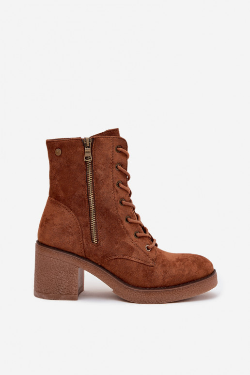 Wärmende Damen-Stiefeletten mit Schnürsenkeln und Reißverschlüssen in Braun Paressa