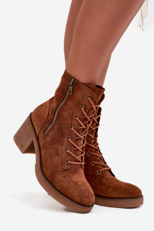Wärmende Damen-Stiefeletten mit Schnürsenkeln und Reißverschlüssen in Braun Paressa