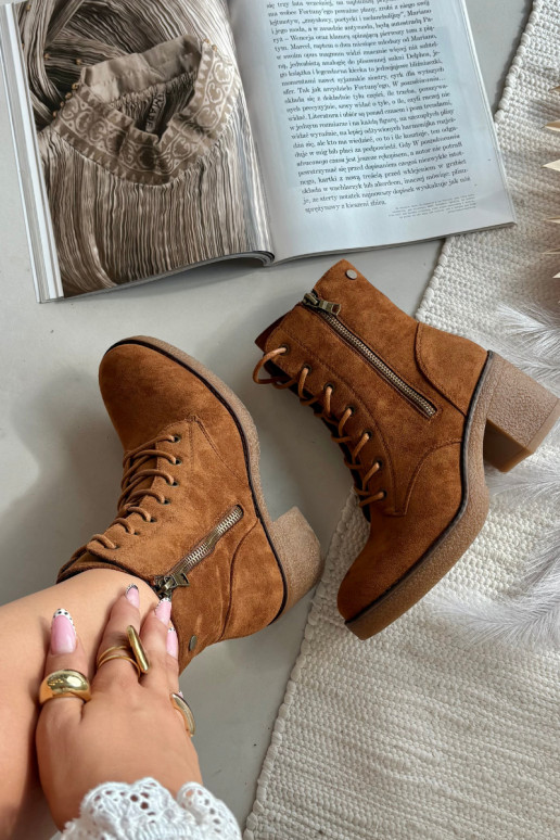 Wärmende Damen-Stiefeletten mit Schnürsenkeln und Reißverschlüssen in Braun Paressa