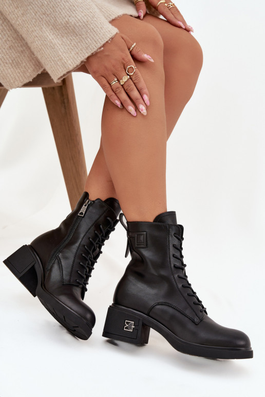 Wärmende Damen-Stiefeletten aus Naturleder Vinceza 66819 in Schwarz