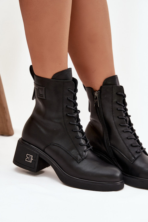 Wärmende Damen-Stiefeletten aus Naturleder Vinceza 66819 in Schwarz