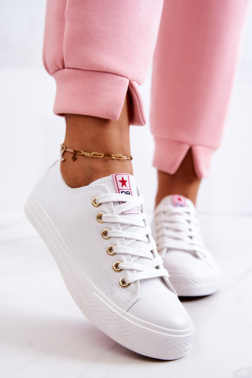 Damen klassische Freizeit-Schuhe in Weiß und Gold Ecoma