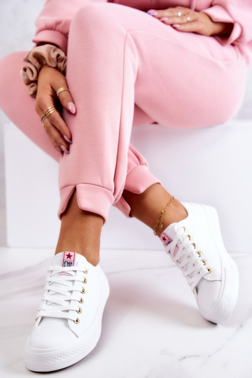 Damen klassische Freizeit-Schuhe in Weiß und Gold Ecoma 2