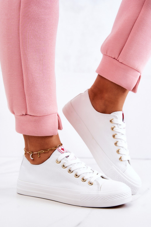 Damen klassische Freizeit-Schuhe in Weiß und Gold Ecoma