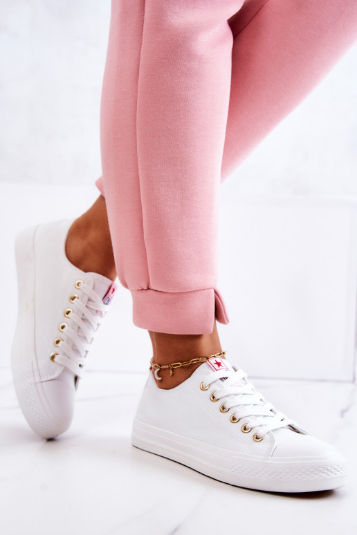 Damen klassische Freizeit-Schuhe in Weiß und Gold Ecoma