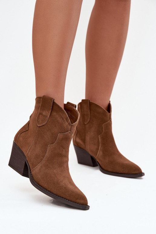 Damen Stiefeletten im Cowboy-Stil aus braunem Kunstveloursleder Beretta