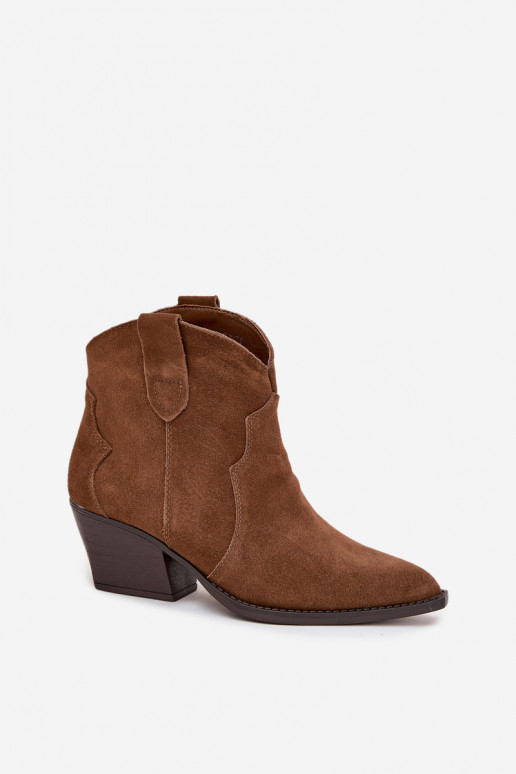 Damen Stiefeletten im Cowboy-Stil aus braunem Kunstveloursleder Beretta