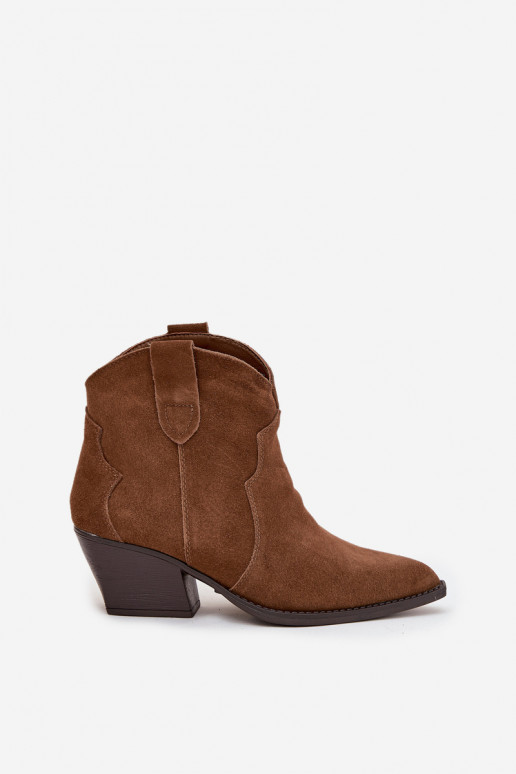 Damen Stiefeletten im Cowboy-Stil aus braunem Kunstveloursleder Beretta