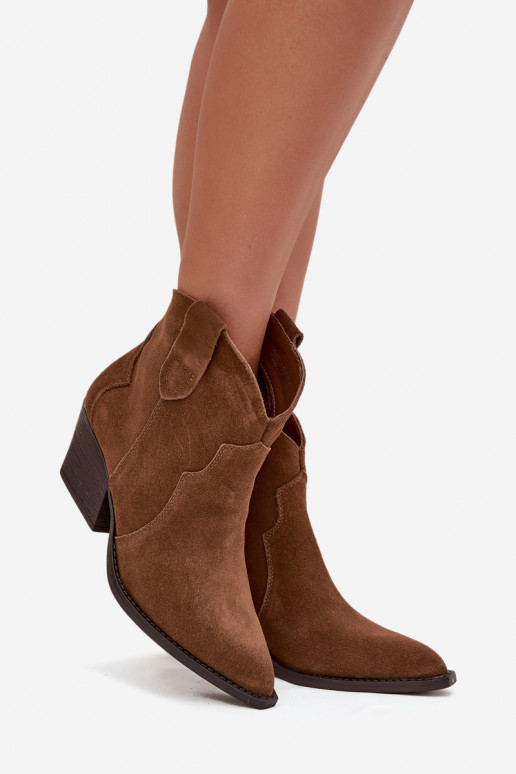 Damen Stiefeletten im Cowboy-Stil aus braunem Kunstveloursleder Beretta