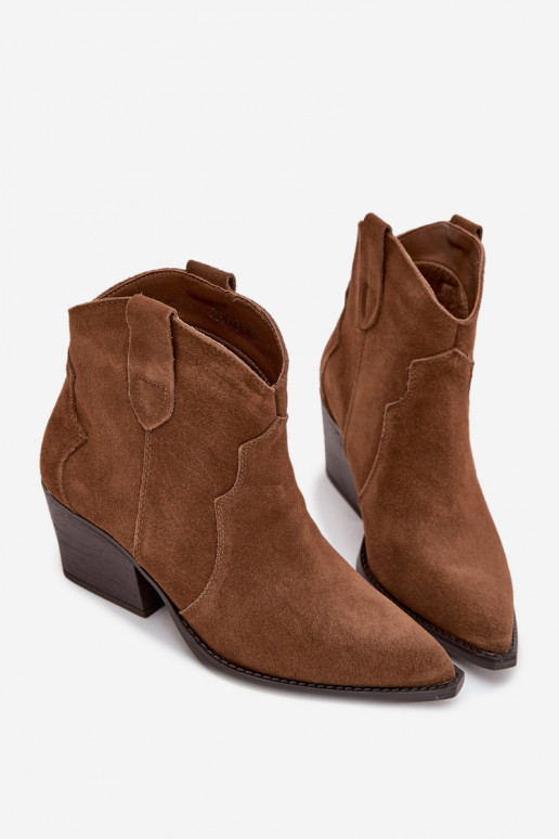 Damen Stiefeletten im Cowboy-Stil aus braunem Kunstveloursleder Beretta